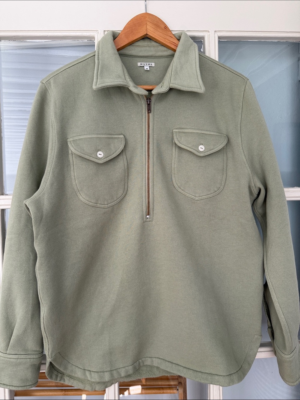 Wythe NY Men's Sage Green Zip-Up Utility Sweater